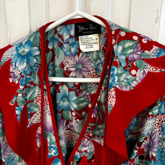 vintage silk 80s 90s floral dress - Picture 2 of 5